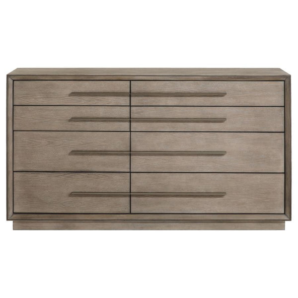  creating easy organization. A Taupe oak wood finish is soft a