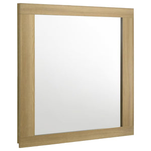 Complete your bedroom ensemble with this sophisticated dresser mirror, an essential companion to your stylish dresser. Inspired by modern Italian design, this mirror features a sleek frame crafted from durable, easy-care melamine, blending natural wood to