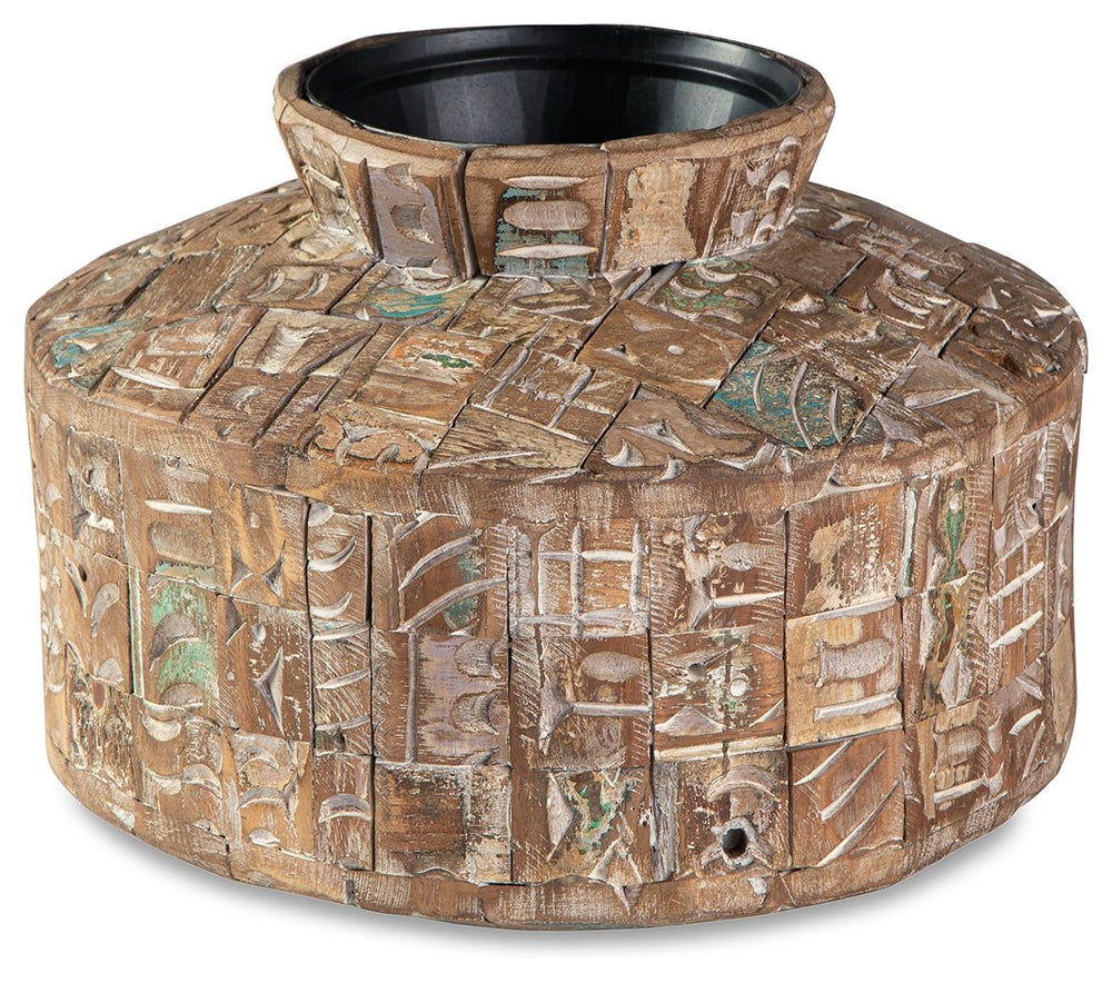 Bring a hint of natural beauty to your decor with this vase. Mesmerizing with its multi-hued finish, the piece-'s reclaimed wood construction has a well-loved look that graces your space with a weathered and warm appeal.<br/><br/><b>Product Features</b><u