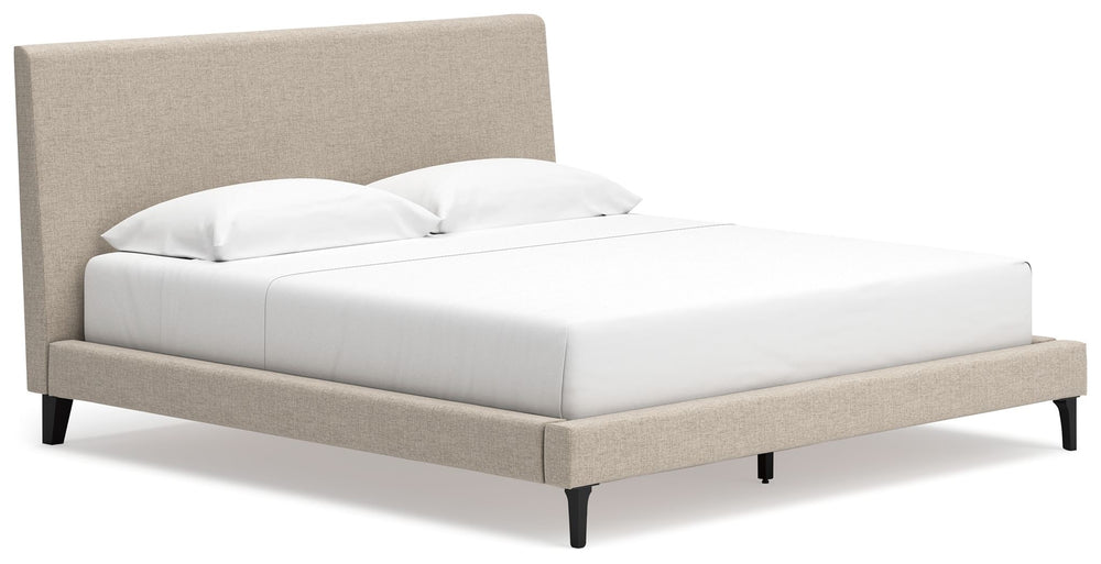 Clean-lined and contemporaryâ€”but far from starkâ€”this king upholstered bed with roll slats is a fresh style awakening. Its sleekly simple low profile is fully dressed in a soft gray woven fabric that plays perfectly with the modern aesthetic and calmin