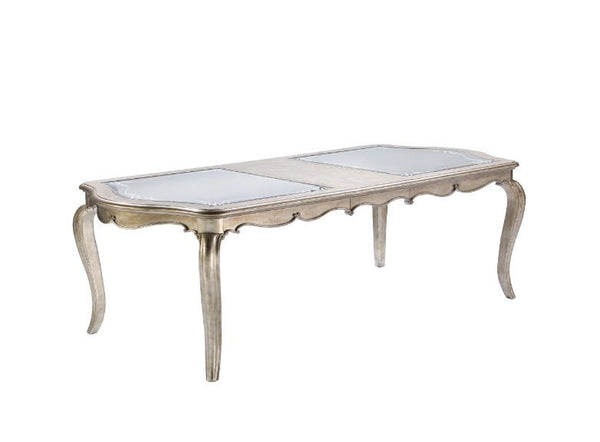 Every piece in the Esteban dining collection reflects vintage glam style! Gorgeous details such as raised scroll trim and crystal handles with mirrored fronts on the case pieces transform the entire collection into something extraordinary. The antique cha