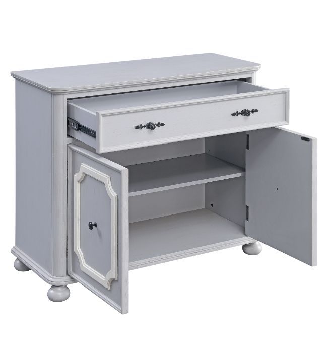 KD 1 Storage Drawer Side Metal Drawer Glide Double Door Cabinet with 2 Tier Shelves Inside<br/><br/><b>Product Features</b><ul><li>Case: 1Pc/1Ctn</li><li>Finish: Gray Finish</li><li>Style: Transitional</li><li>Materials: Composite Wood, Wood</li></ul><br/