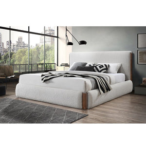 Sandro - Eastern King Bed - White Boucle & Walnut