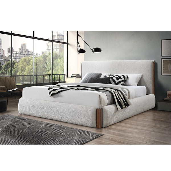 Sandro - Eastern King Bed - White Boucle & Walnut
