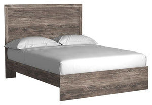 With its clean-lined look and modern attitude, this queen panel bed is a fresh style awakening. Warm gray hue over replicated oak grain easily complements other furniture finishes. Simple, unadorned profile is given depth and dimension with the addition o