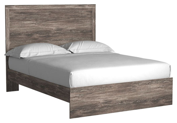 With its clean-lined look and modern attitude, this queen panel bed is a fresh style awakening. Warm gray hue over replicated oak grain easily complements other furniture finishes. Simple, unadorned profile is given depth and dimension with the addition o