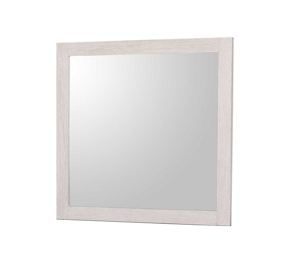  invites a sense of calm and simplicity. Complementing the bed are the dresser and mirror