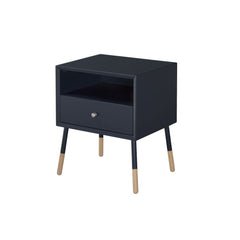 The Sonria II end table offers a contemporary take on a stylish retro design, ideal for your living room, family room, or bedroom. With its open storage compartment and bottom pull out drawer, you can conveniently store your remote controls, magazines, or