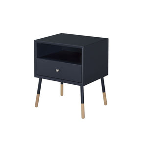 The Sonria II end table offers a contemporary take on a stylish retro design, ideal for your living room, family room, or bedroom. With its open storage compartment and bottom pull out drawer, you can conveniently store your remote controls, magazines, or