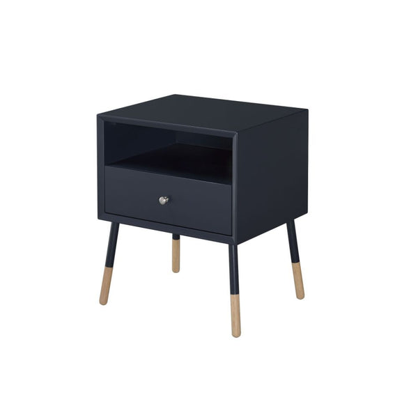 The Sonria II end table offers a contemporary take on a stylish retro design, ideal for your living room, family room, or bedroom. With its open storage compartment and bottom pull out drawer, you can conveniently store your remote controls, magazines, or