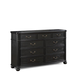 Indulge in the timeless elegance of this exquisite bedroom collection, a true embodiment of classic sophistication. Each piece is masterfully constructed with a striking charcoal finish that commands attention while accentuating the intricate detailing an