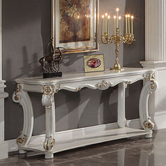 KD Rectangular Table Scrolled Leg Bottom Shelf Scrolled Decor Trim