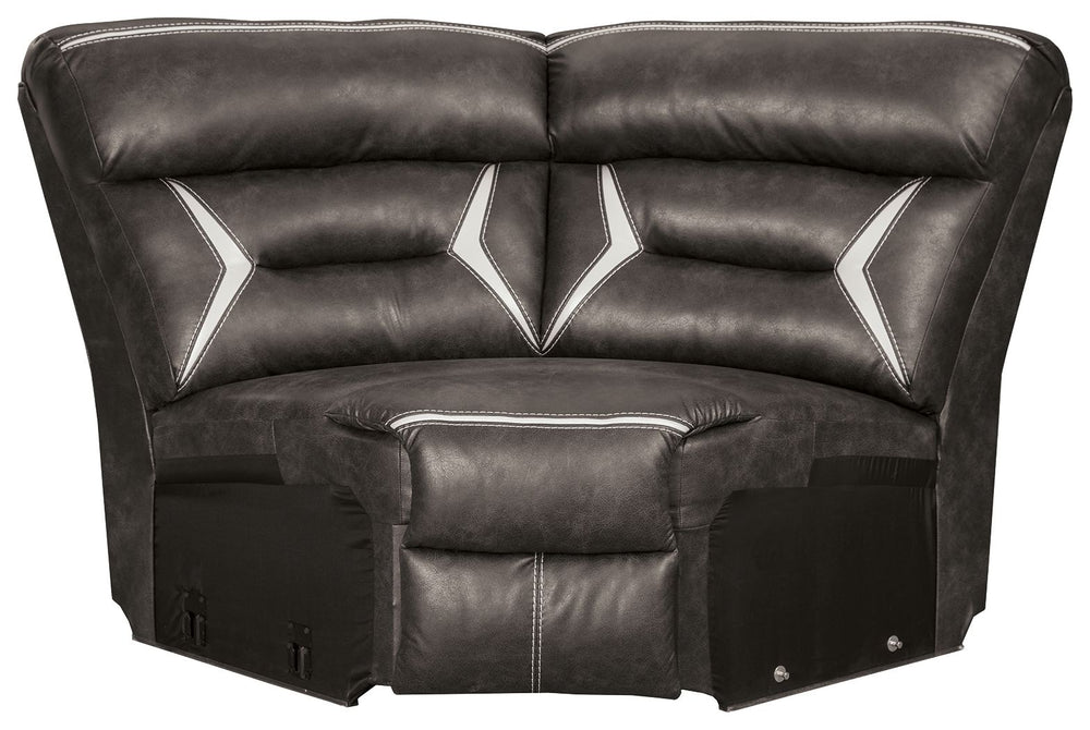This wedge is made with polyester/polyurethane upholstery. Pairs with other items in the series to make a sectional.<br><br><b>Additional Dimensions</b><br><ul><li>Leg height: 2.25-"</li><li>Minimum width of doorway for delivery: 32-"</li><li>Seat depth: 