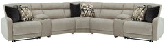 Delightfully modern. Exceptionally comfortable. When it comes to modular furniture with easy-elegant appeal, itâ€™s hard to beat this power reclining sectional. Wrapped in a decadently plush stone-tone fabric for neutral versatility, this chic sectional i
