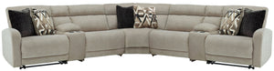 Delightfully modern. Exceptionally comfortable. When it comes to modular furniture with easy-elegant appeal, itâ€™s hard to beat this power reclining sectional. Wrapped in a decadently plush stone-tone fabric for neutral versatility, this chic sectional i