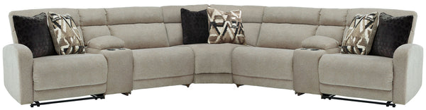 Delightfully modern. Exceptionally comfortable. When it comes to modular furniture with easy-elegant appeal, itâ€™s hard to beat this power reclining sectional. Wrapped in a decadently plush stone-tone fabric for neutral versatility, this chic sectional i