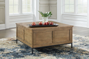  this coffee table is a sleek complement to your casual contemporary living room. Youâ€™ll love the refined-yet-relaxed vibe of its contrasting medium brown finish and matte black legs. Store throw blankets and more under the spaciou