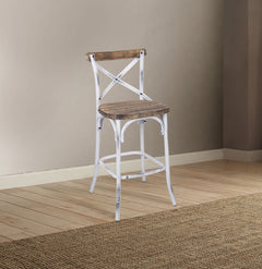 The Zaire collection chairs offer a vintage style inspired by Parisian Bistros chairs. Features: reclaimed wood and metal looks, simple -"X-" style backrest, wooden seat, slightly flared four-legged base with footrest supports. Handsomely Crafted in Walnu