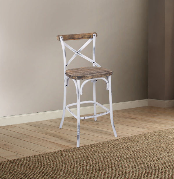 The Zaire collection chairs offer a vintage style inspired by Parisian Bistros chairs. Features: reclaimed wood and metal looks, simple -"X-" style backrest, wooden seat, slightly flared four-legged base with footrest supports. Handsomely Crafted in Walnu