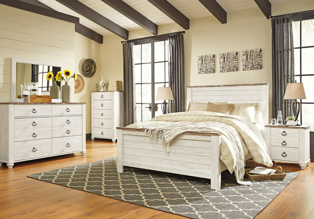 Willowton - 6pc Queen Bedroom Set (Bed, dresser, mirror & nighstand)
