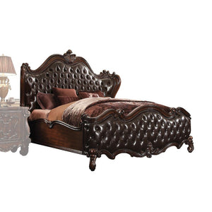 Sleep like royalty with this Versailles Bed Set. The bedroom set was inspired by old European design. The bed features carved scrollwork accent with nailhead trim Decor and tufted upholstery on both headboard and footboard. The accent pieces crafted in wo