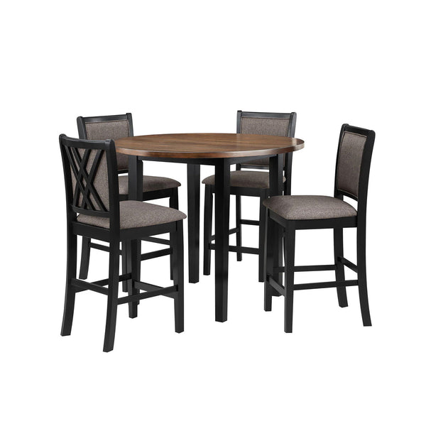 The Potomac Wood 5 Piece Counter Dining Set is a perfect blend of expert craftsmanship and thoughtful design, ideal for any dining space. This set includes a 42" round counter height table and four counter chairs, all constructed from solid Rubberwood, ma