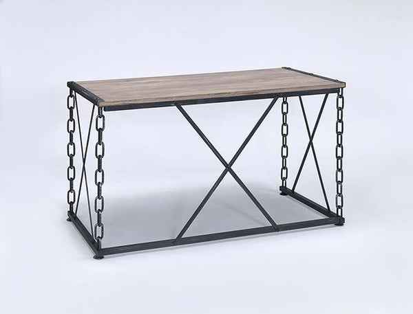 Complete your office with the stylish Jodie desk, features antique rustic oak finish with antique black industrial metal chain frame. This piece offers a new take on your average workspace. A unique and appealing look will add an instant contemporary feel