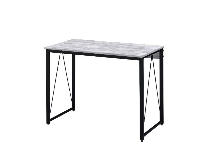 Simple, bold, and appealing, the Zaidin Desk will give your workplace a distinct look with rustic industrial style. Founded atop a black-finished metal base that is accented with reverse -"V-" shaped support, the distressed wooden table with minimal detai