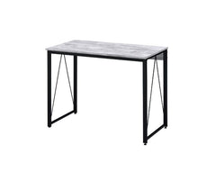 Simple, bold, and appealing, the Zaidin Desk will give your workplace a distinct look with rustic industrial style. Founded atop a black-finished metal base that is accented with reverse -"V-" shaped support, the distressed wooden table with minimal detai