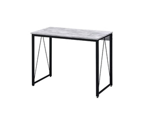 Simple, bold, and appealing, the Zaidin Desk will give your workplace a distinct look with rustic industrial style. Founded atop a black-finished metal base that is accented with reverse -"V-" shaped support, the distressed wooden table with minimal detai