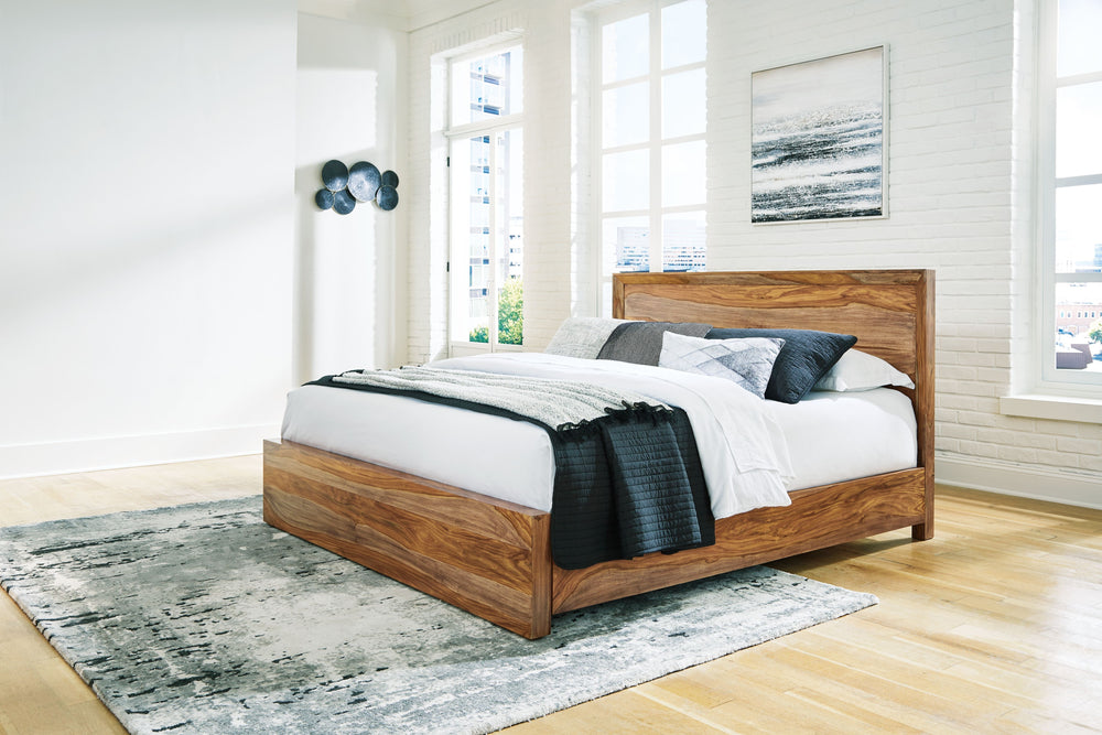 Discover something extraordinary with this clean-lined queen panel bed. The rich natural beauty of the wood, enhanced with a clear wood-tone finish, brings an organically stunning vibe to your bedroom. This strikingly simple low profile bed creates the un