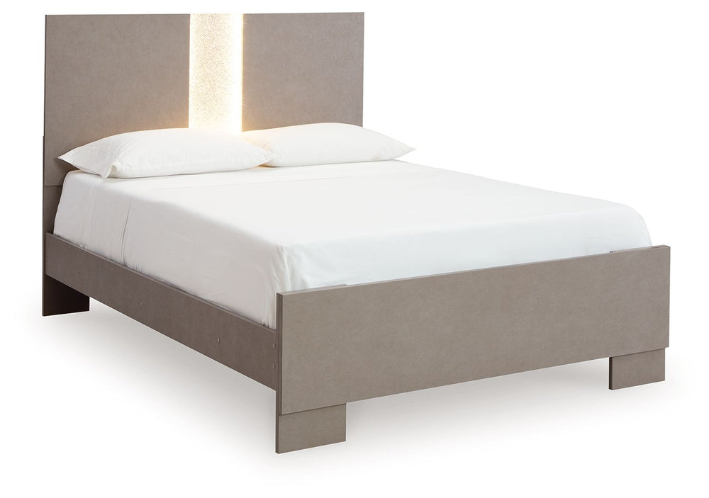 Love sleek and bold contemporary style? Drink in the beauty of this full panel bed. The piece-'s eye-catching details include a leather grain look, glam glitter accents and remote-controlled LED lighting. Combined with the streamlined aesthetic, it-'s a s