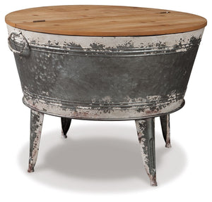 The classic galvanized metal tubâ€”with a new sense of purpose. Sporting a split lift wood top that allows for handy storage, this round coffee table is sure to add a uniquely charming touch to your modern farmhouse.<br><br><b>Additional Dimensions</b><br