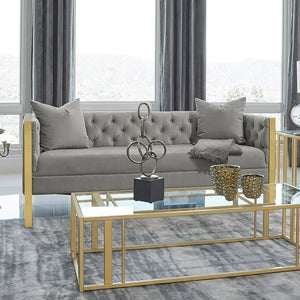  but it-'s the cozy comfort that will have you falling head over heels. First to catch your eye is the button tufted velvet upholstery in a cool light grey finish