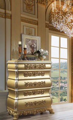 Seville - Chest - Beige - 46-"<br/><br/><b>Product Features</b><ul><li>Button Tufted</li><li>Hollow Carving & Upholstery Headboard</li><li>Scrolled Floral & Upholstery Footboard</li><li>Feltlined Drawer</li><li>Metal Side Drawer Glide</li><li>2/3 Drawer E