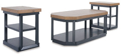 This accent table set combines casual contemporary design with modern appeal. With thick-bodied wood-tone tabletops and on-trend slate blue frames and shelves, these tables are a smart choice on so many levels. And casters on the coffee table-'s legs make