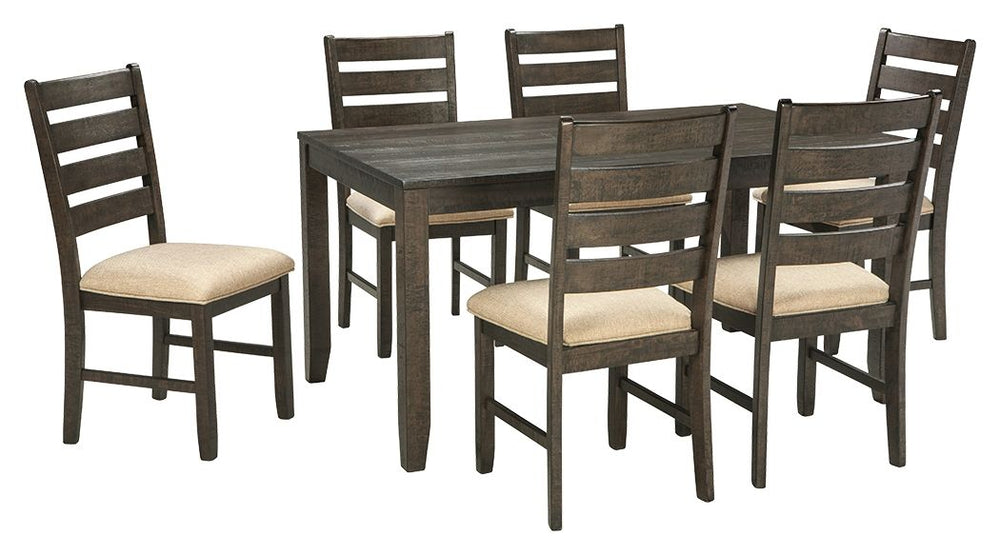 You love a clean and contemporary lookâ€”so long as itâ€™s warm and inviting. With that in mind, this dining table set serves your sense of style beautifully. â€œRough sawnâ€ style finish with a hint of weathered charm tantalizes with a mood of relaxed e