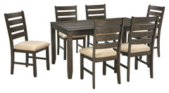 You love a clean and contemporary lookâ€”so long as itâ€™s warm and inviting. With that in mind, this dining table set serves your sense of style beautifully. â€œRough sawnâ€ style finish with a hint of weathered charm tantalizes with a mood of relaxed e