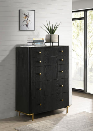  it features a classic silhouette complete with rounded corners that create a softened effect perfect for a soothing space. The chest offers five drawers for ea