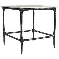Bringing artisan appeal to the living room, this end table highlights a genuine marble surface that rests on a handcrafted iron frame with an antique black finish. Serve as a side table near a sofa or utilize as an accent table for showcasing dÃ©cor. Its 
