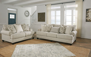 This collection has an alluring look that-'s guaranteed to turn heads. Richly textured fabric in a light, easygoing hue is enhanced by even lighter flax peeking through. Distinctive roll arms add a dab of debonair, while indulgently plush cushions cradle 