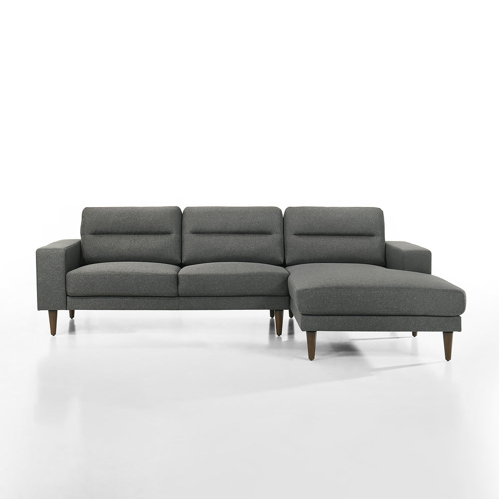 The Vale 2 Piece Sectional Couch with Chaise Lounge in gray is a perfect blend of comfort and style. This set includes a left arm facing loveseat and a right arm facing chaise lounge, both built with solid and manufactured wood frames reinforced with corn