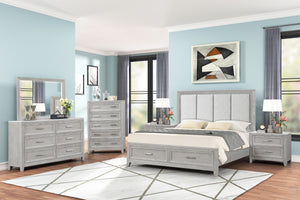  a collection that promises both style and functionality for your sanctuary. This suite features a storage bed with a plush upholstered headboard