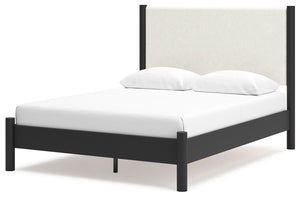 Cadmori - Black / White - Queen Upholstered Panel Bed