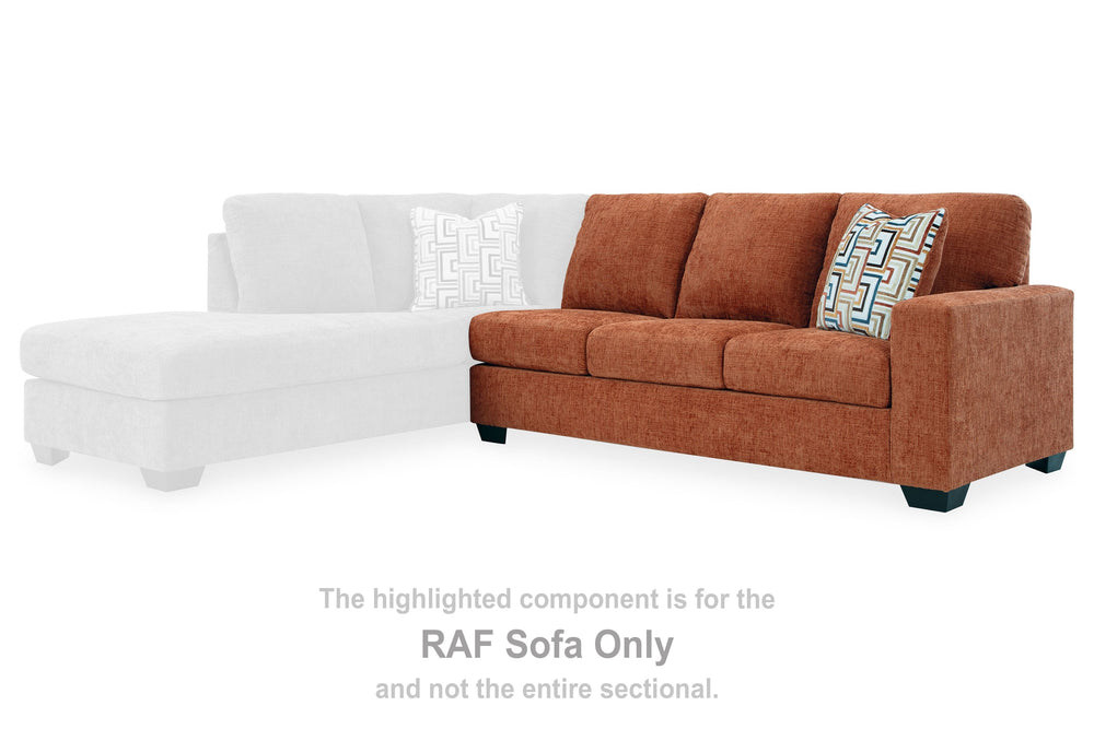 This right-arm facing sofa is made with polyester upholstery. Pairs with other items in the series to make a sectional.<br><br><b>Additional Dimensions</b><br><ul><li>Arm height: 25-"</li><li>Seat depth: 21-"</li><li>Seat height: 20-"</li><li>Top of cushi