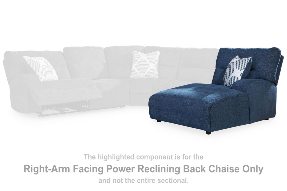This right-arm facing power reclining back chaise is made with Next-Gen Nuvellaâ„¢ (polyester) upholstery. Pairs with other items in the series to make a sectional.<br><br><b>Additional Dimensions</b><br><ul><li>Arm height: 25-"</li><li>Seat height: 20-"<