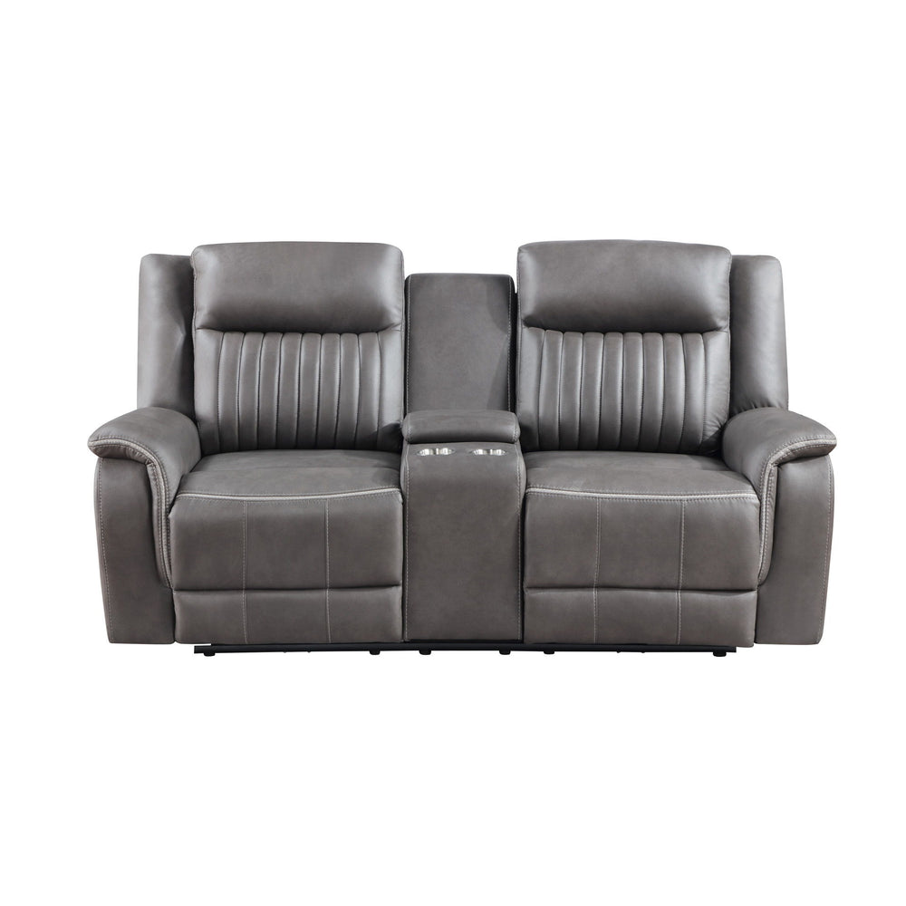 Introducing the Enzo Console Loveseat, a marvel of comfort and functionality for your living room. Crafted with hardwood and manufactured wood frames, coil spring cushions wrapped in resilient foam and polyester, and no sag seat suspension, this loveseat 