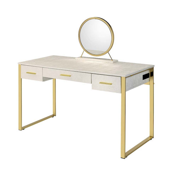 Myles - Vanity Desk - Antique White & Champagne Finish