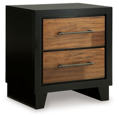 Experience the captivating allure of this nightstand, an effortless blend of casual and refined aesthetics. Its two-tone finish combines satin black with a rich brown wood tone for a modern, relaxed vibe that you-'ll love waking up to. Perfectly suited fo