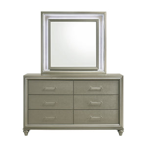  a sturdy creation crafted from solid Rubberwood for enduring stability. Its sleek High Gloss gray finish accentuates the low distortion mirror glass
